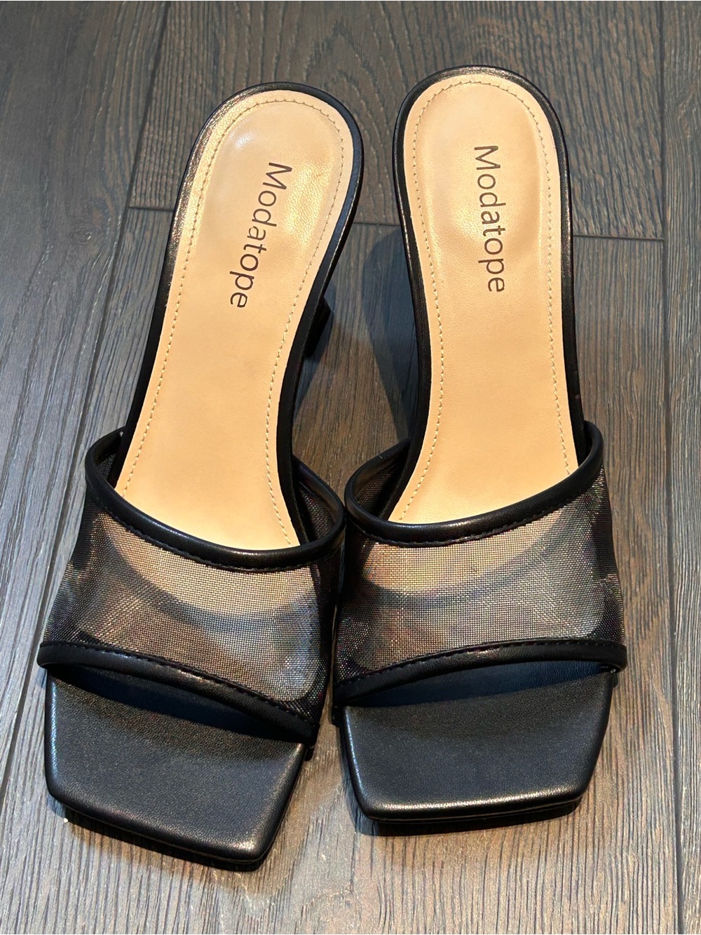 Modatope Women’s Black Mesh Square Toe Slide Heel Sandals